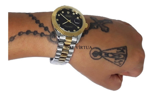 Relógio Dourado Prata Rose + Corrente Banhada + Cruz + Caixa