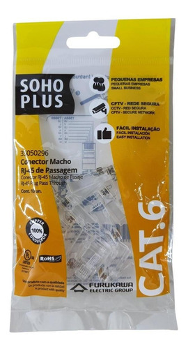 Conector Rj45 Macho Sohoplus Furukawa Cat6 Kit Com 10 Peças