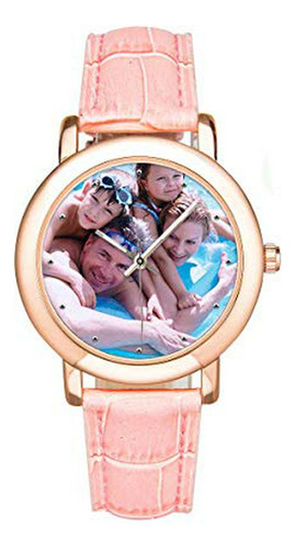 Personalized Family Faces Photo Watch Custom Pink Leather St