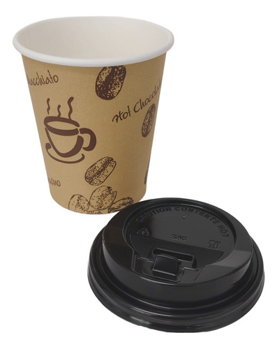 100 Vasos Cartón Desechable Café Con Tapa 8oz (240 Ml)