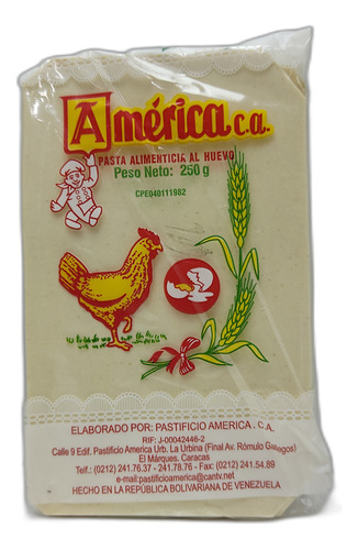 Pasta Pasticho Al Huevo America 250gr 0652 Ml.