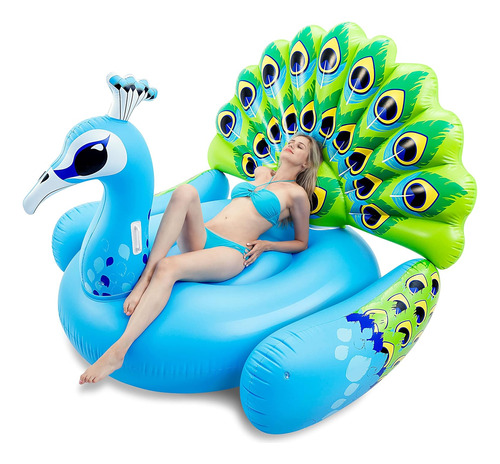 Inflatable Peacock Pool Float - Giant Green Peacock Ride On 