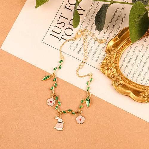 Pulsera Girly Heart Sakura Green Leaf Con Forma De Conejo