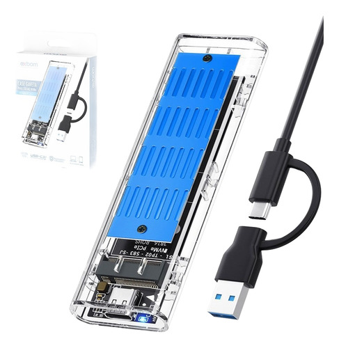 Case Externo Para Ssd M2 Nvme 10 Gbps Type C Usb 3.1 B M Key Transparente