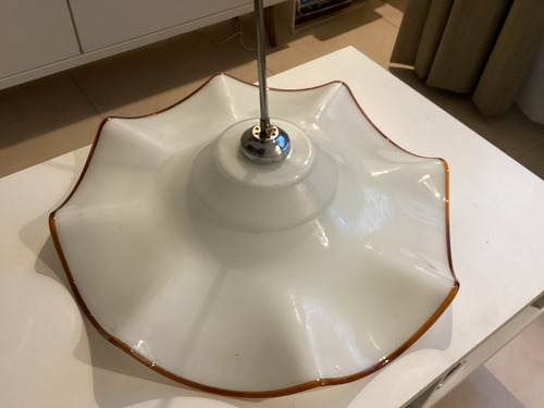 Antigua Lampara Colgante Cristal Murano Opalina 55cm Dmetro Blanco Y Marrón (Usado)