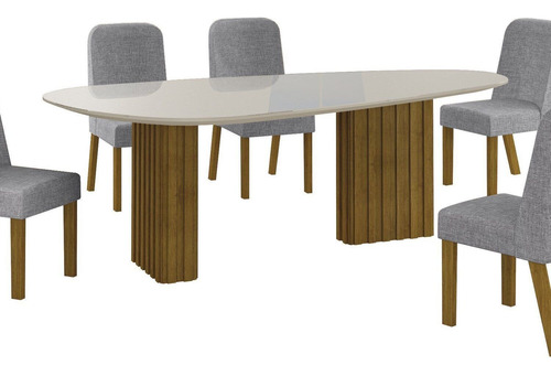 Conjunto Mesa Isis 200cm Tampo Orgânico Com Vidro Com 6 Wt