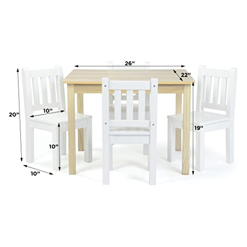 Humble Crew, Juego De Mesa Y 4 Sillas De Madera Blanca Natur