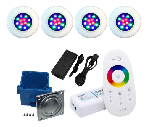 4 Refletor Para Piscina Pootec 45 Led's Com Controle Remoto