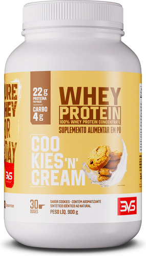 100% Whey Protein Concentrado 900g Sabor: Cookies And Cream - Proteína 100% Pura - 3vs Nutrition