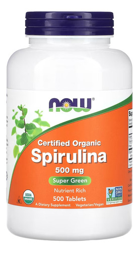 Spirulina Orgânica 500mg Now Foods 500 Tablets Sabor Sem Sabor