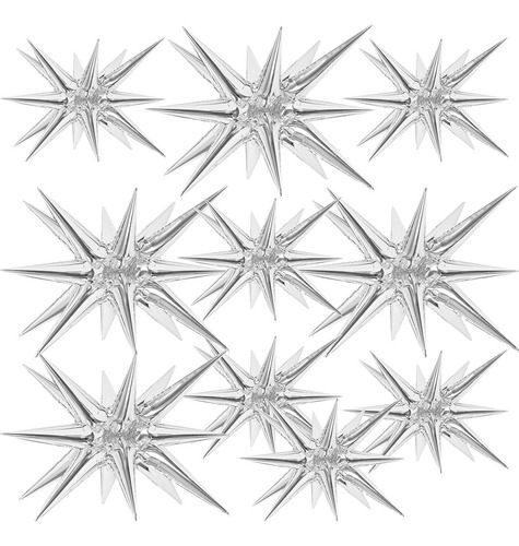 Globos Estrella Plata Mayoreo 10 Piezas 22pLG Sin Emsamble Color Plateado Estrella 1pieza