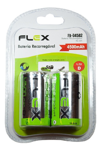 Pilha Grande D Recarregável 4500mah Flexgold Cartela 2 Peças