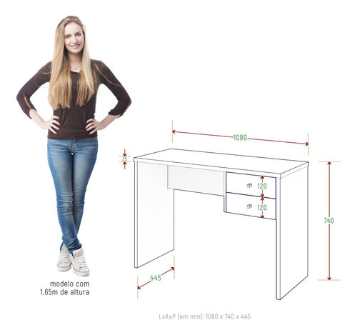 Escritorio Zanzini Wt Intelectual de 108 cm con 2 cajones