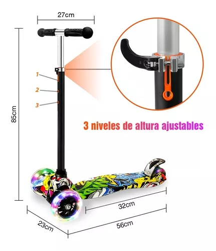 Patinete Niño con 3 Ruedas PU Led Luces Iluminadas para 3 a 12