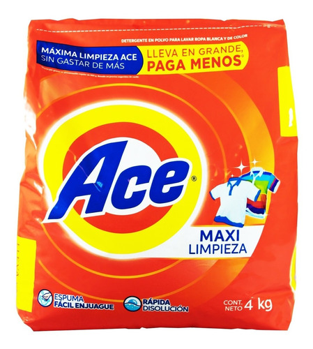 Detergente Ace Maxi Limpieza En Polvo 4 Kilos