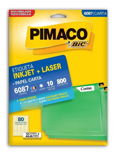 Etiqueta Ink-jet/laser Carta 12,7x44,4 6087 Pimaco