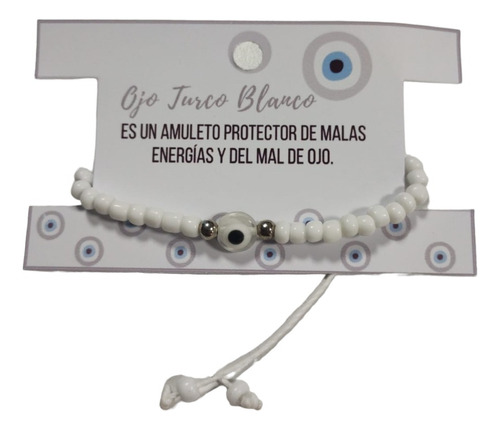 Pulsera Ojo Turco Blanco Amuleto Protector Mal De Ojo