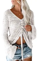 Comprar Blusa Crop Top Mujer Tejido Manga Larga Cordón En Pecho