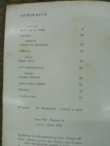Imagen 2 de 4 de Sele Arte Nº 40 * Marzo 1959 * Scultura Pittura Arti Grafica