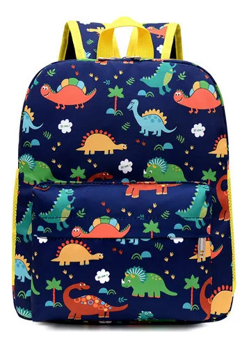 Mochila Infantil Dinosaurio Para Niñas Escolar Primaria Color Azul Marino Diseño De La Tela Liso