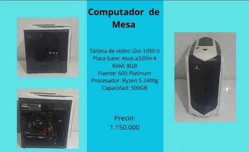 Computador De Mesa, Ryzen 5 2400g, Gtx 1050ti, 8gb Ram. (Usado)