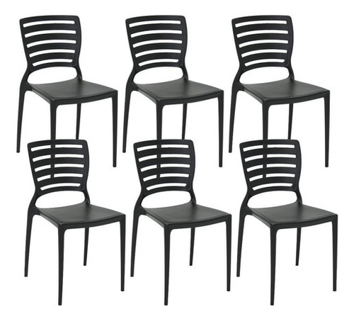 Conjunto 6 Cadeiras Sofia Resistente Com Encosto Tramontina Cor da estrutura da cadeira Preto