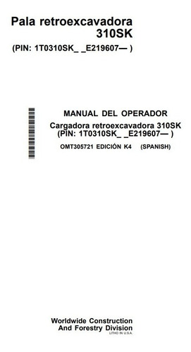 Manual Operador Pala Retroexcavadora John Deere 310sk