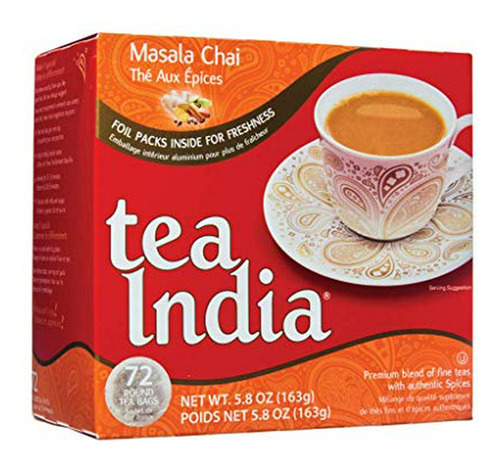 Té Chai - Tea India Masala Chai Tea, 72 Tagless Tea Bags (5.