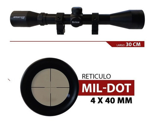 Imagen 2 de 9 de Mira Krico Sporter 4 X 40 Mm Mil Dot Montaje Aire Pcp Tiro