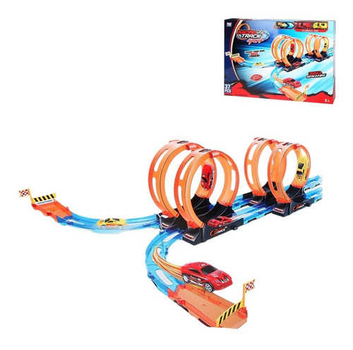 Pista Tipo Hotwheels Desafio Corrida Carro Fricção 37pcs Cor Laranja