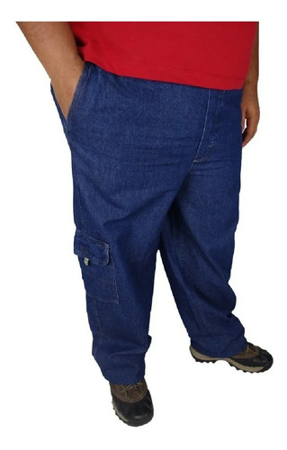 Imagem 1 de 4 de Calça Jeans Cos Elastico Cargo Grande Masculina Plus Size