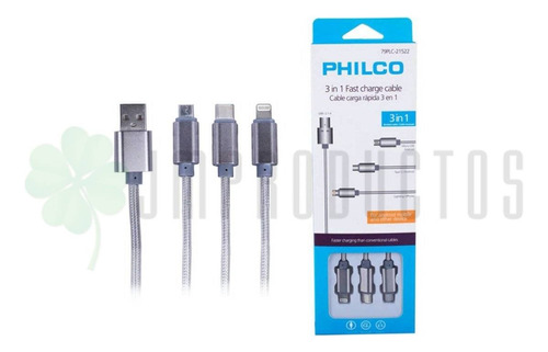 Cable Carga Rapido Philco 3 En 1 Color Gris 