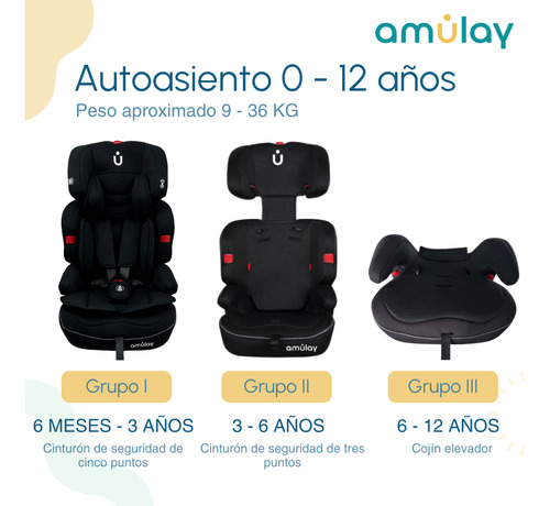 Autoasiento Booster Bebe Para Carro Amulay - Silla Seguridad Color Negro 9 a 36