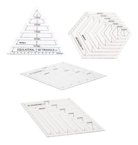 IPOTCH 4pcs Rhombus/Hexagon/Triángulo Plantilla Quilting Regla para DIY Patchwork 