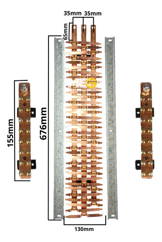 Kit Barramento Trifásico 250a P/ 70 Circuitos Din Completo