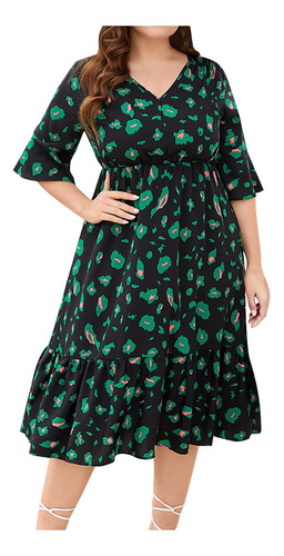 Vestido Largo Casual De Talla Grande Para Mujer, Estampado E