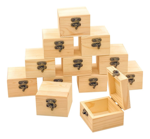 12 Paquete De Cajas De Madera Cuadradas Pequeñas Cajas...