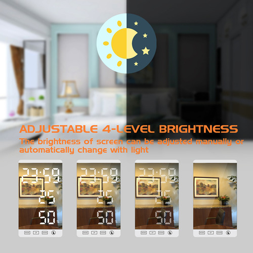 Reloj Led Con Espejo, Termómetro E Higrómetro Doméstico