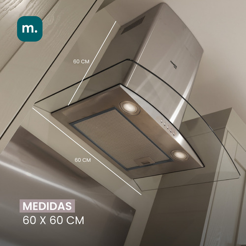 Campana Extractor Purificador de Cocina Premium Vidrio y Acero Inoxidable 60cm Maverick