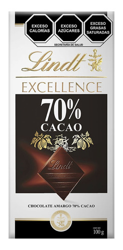 Barra De Chocolate Amargo 70% Cacao Excellence Lindt 100gr