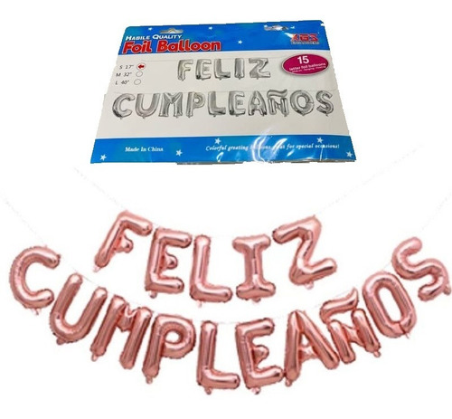 Globos Metalizados Feliz Cumpleaños Rosa 15 Letras