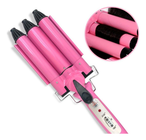 Cacheador Tri-ondas Rosa Bivolt 25mm Cabelos Sereia Cerâmica