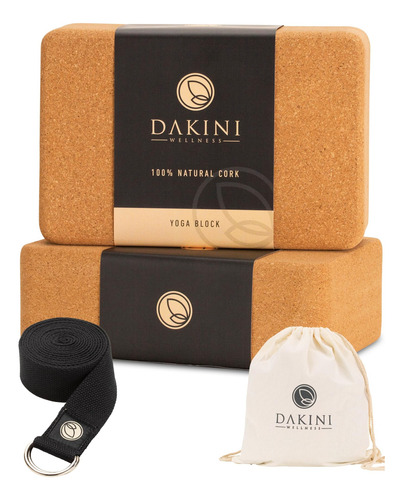 Dakini Wellness Cork Yoga Block 2 Pack With Yoga Strap Set 8