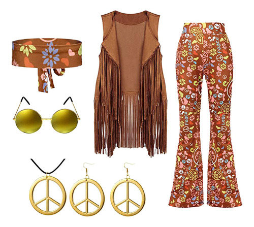 Conjunto De Disfraz De Hippie, Accesorios De Ropa Para Mujer