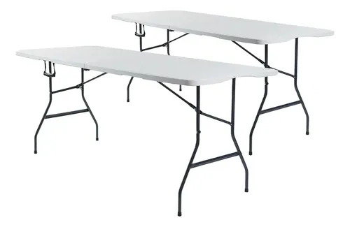 2 Mesas Plegables Blancas 180 Cm Portátiles Blanco