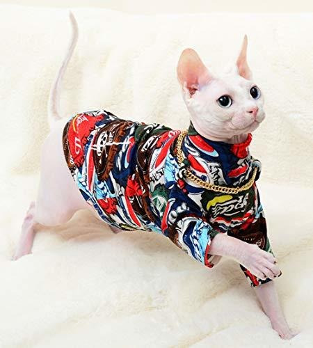 M Kotomoda Camiseta de algodón sin pelo del gato elástico mexicano sculls para los gatos Sphynx