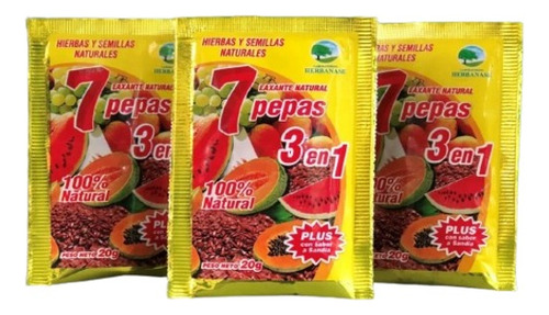 7 Pepas Laxante Natural 3 En 1 20gr 100% Natural 36 Sobres