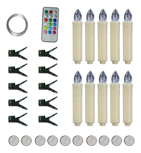 10 Velas Led Con Control Remoto, Velas 18 Botones Con Gancho