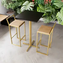 Comprar Kit 3 Mesas Alta Bistrô Quadrada Preta Banquetas Pinus Ind.