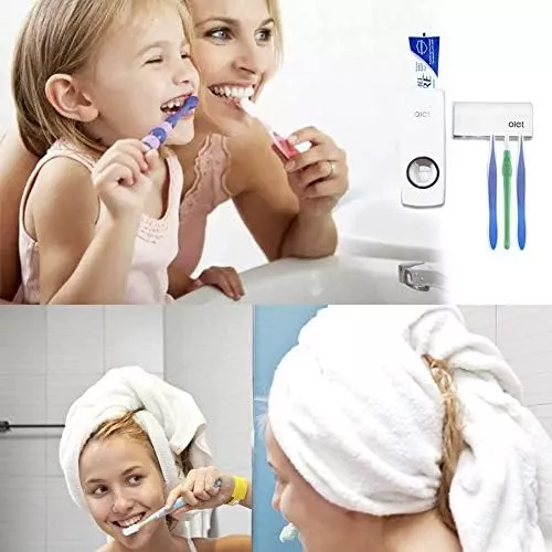 Dispensador de pasta de dientes, soporte para cepillos de dientes montado  en la pared, a prueba de polvo, manos libres, exprimidor automático de  pasta